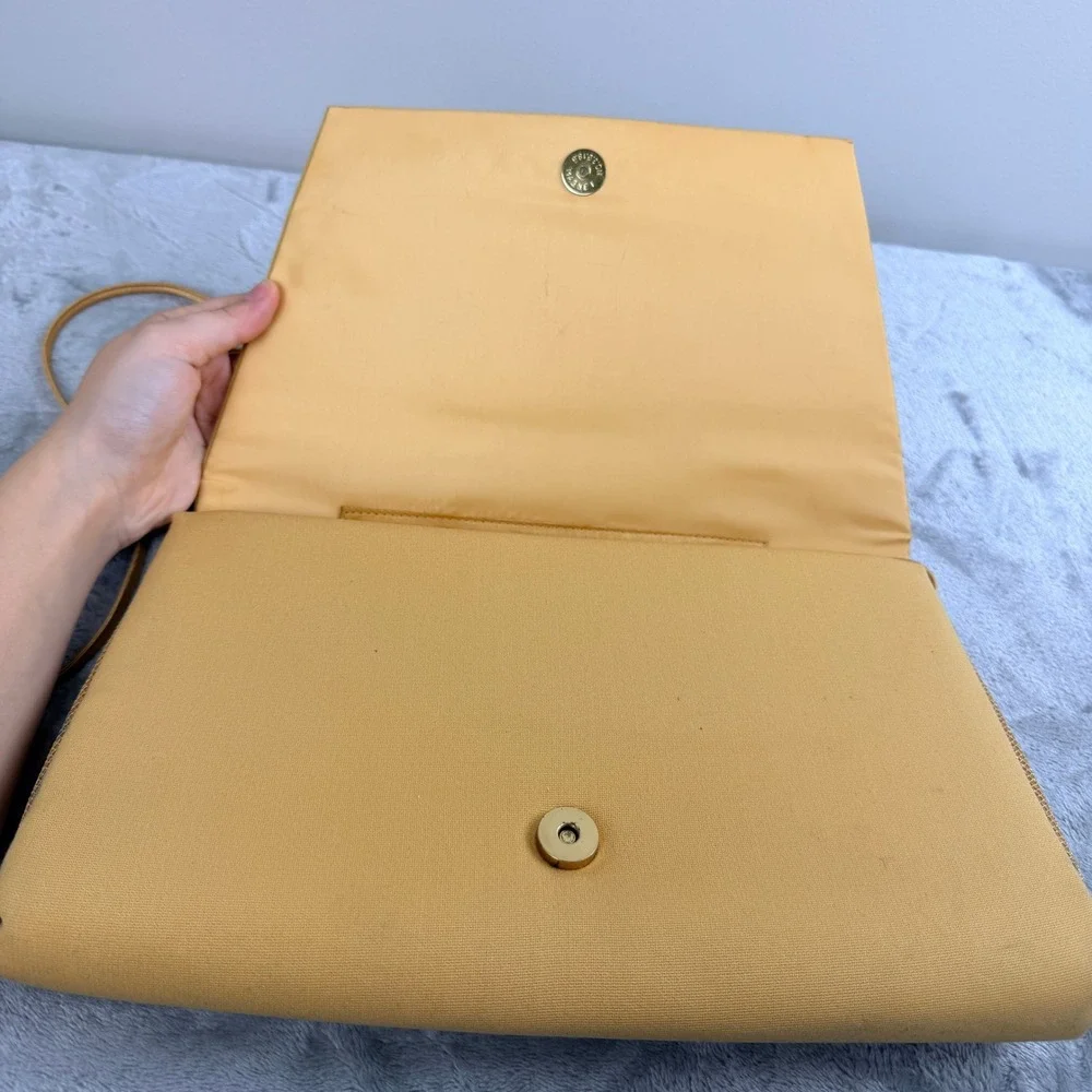VINTAGE Milano Yellow Beaded Evening Clutch Bag Crossbody‎ Gold Embroidery